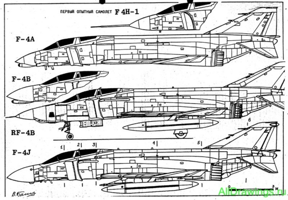 McDonnell Douglas F-4 Phantom aircraft drawings (figures)